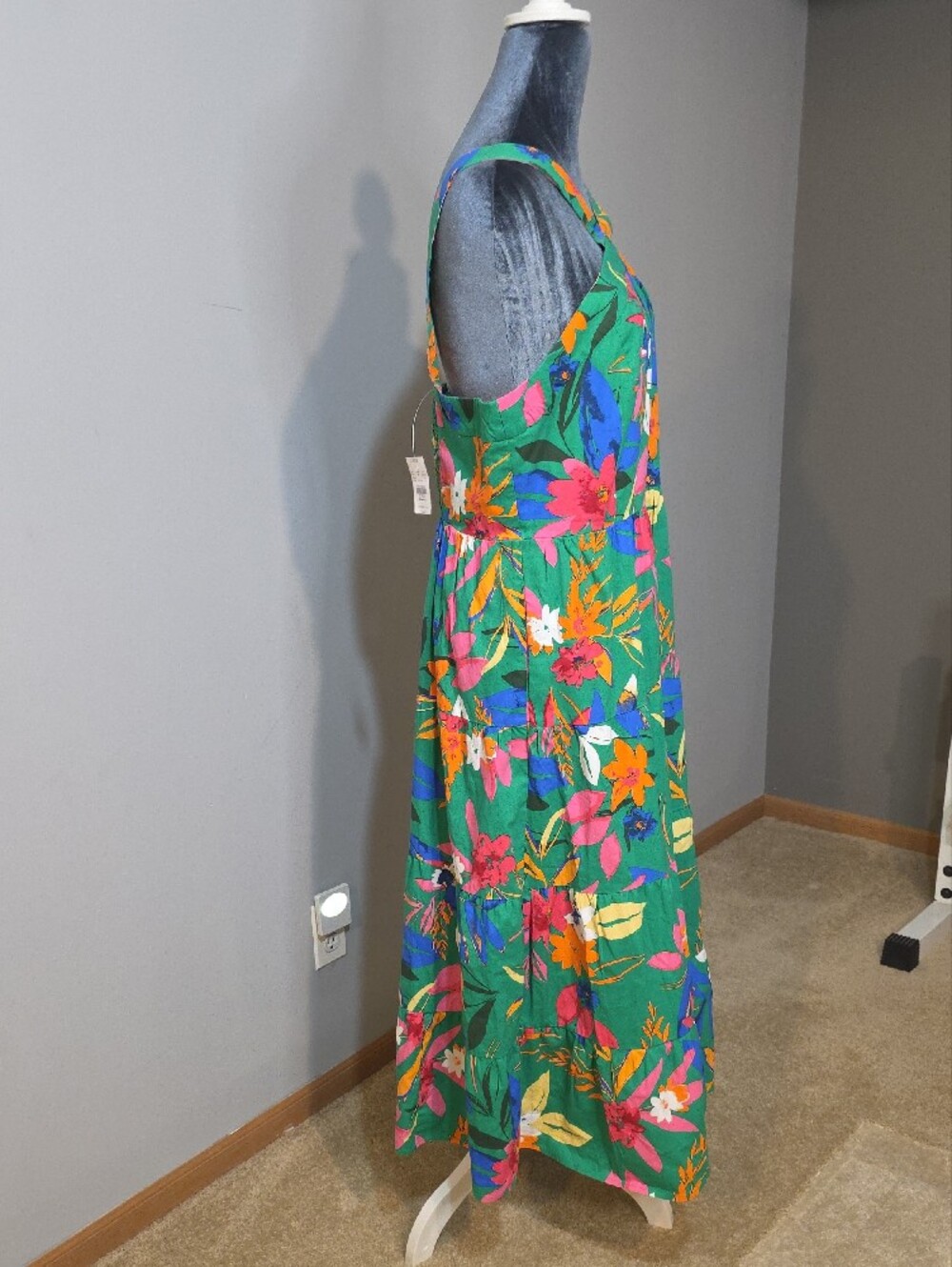 NWT J.Crew Green Tropical Floral Smocked Maxi Dress Cross Back Straps Sz 14 - Picture 4 of 8